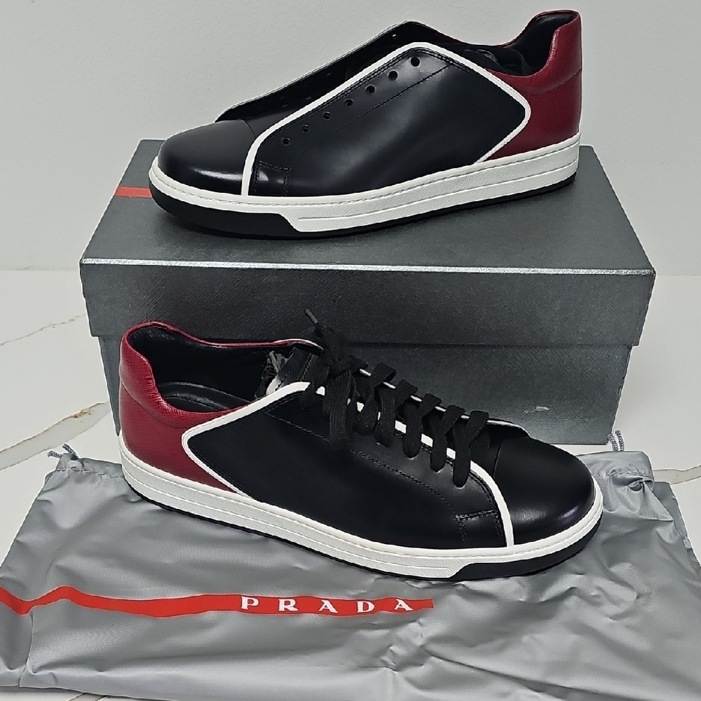 Prada Black and Red Sneakers with Modern Elegance